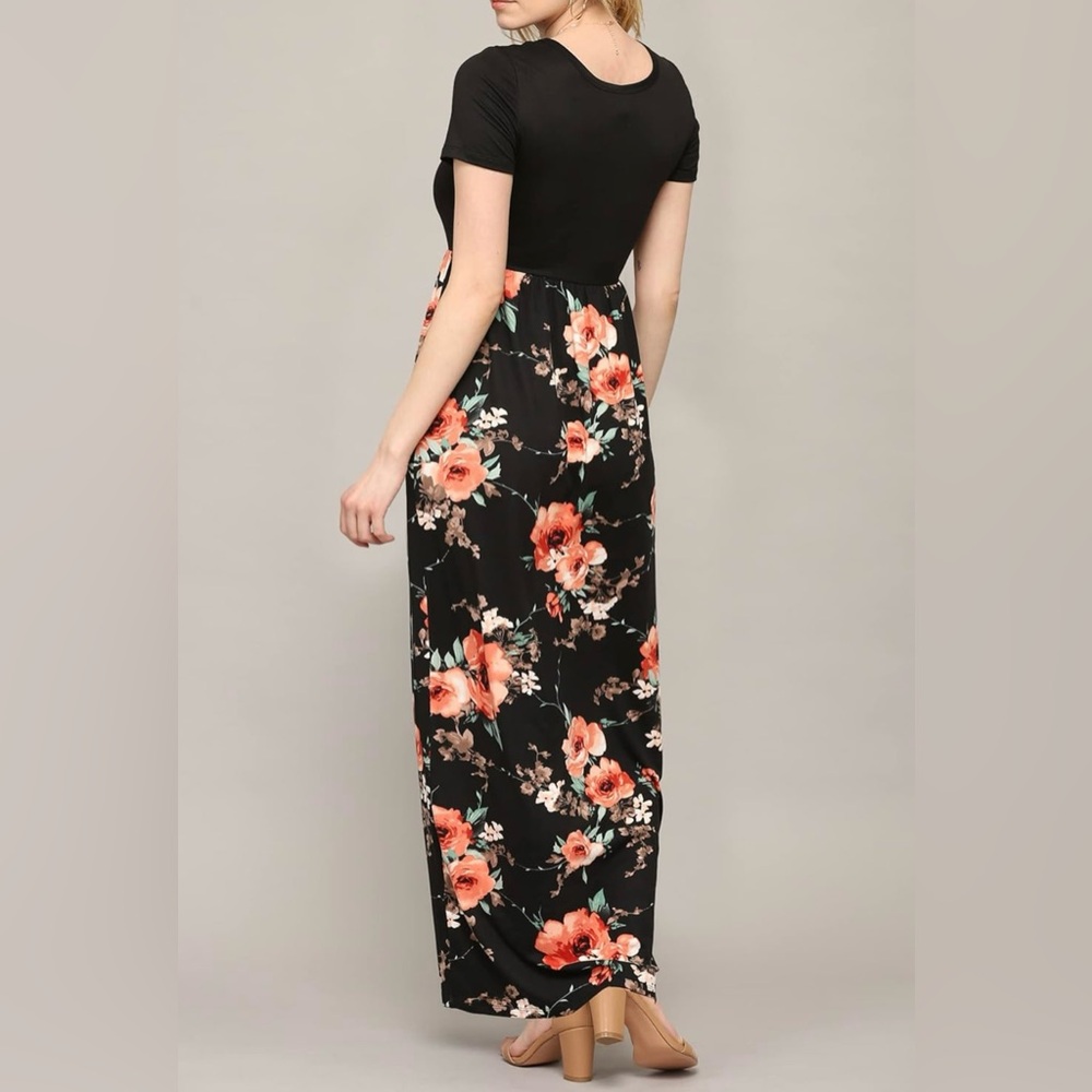 Womens Short Sleeve Loose Plain Casual Long Maxi Dresses with Pockets - Picture 2 of 4